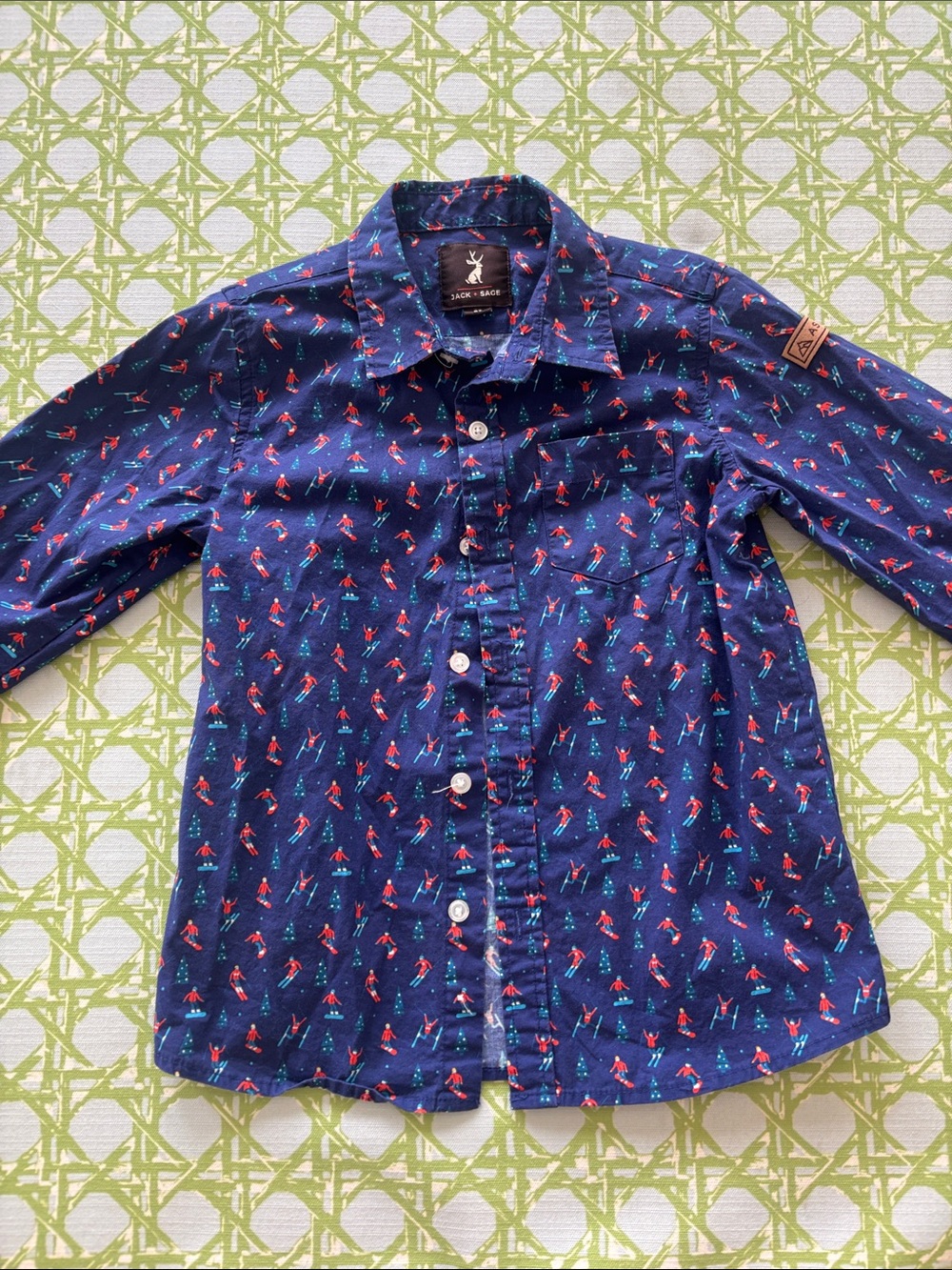 JACK & JONES Navy Ski Print Button-Down Shirt for Kids